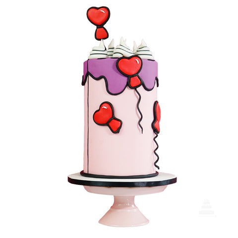 Comic Cake Balloons of Hearts - Pastel cómic Globos de Corazones