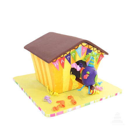 Happy Birday, pastel de casita de pájaro de cumpleaños