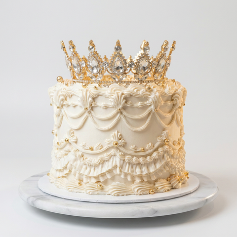 Pastel Vintage de Merengue con Corona Dorada