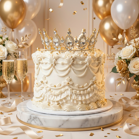 Pastel Vintage de Merengue con Corona Dorada cumpleaños