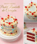 Pastel tendencia coquette de San Valentín con betún pastel, perlas y cerezas