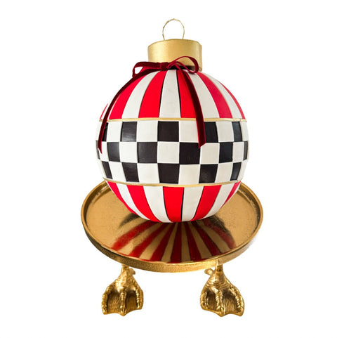 The Festive Ornament – Holiday Collection, Pastel Esfera Navideña a Rayas con Moño Rojo
