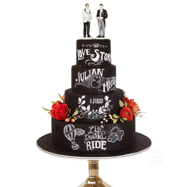 Pastel de Boda de Pisos Negros Estilo Pizarrón
