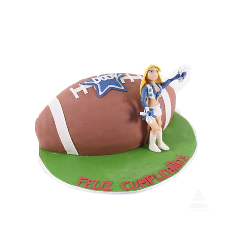 Cowgirl Football, pastel decorado con balón y logo de Dallas Cowboys