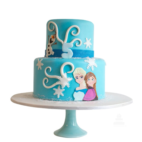 Pastel decorado con Ana y Elsa de la película Frozen