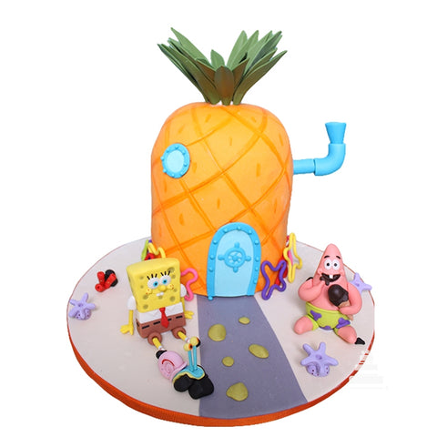 Pastel decorado con Bob Esponja y Patricio en la piña