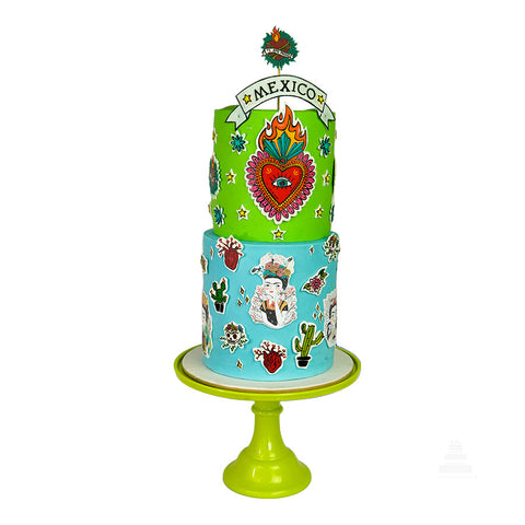 Mexican stickers cake, pastel de imágenes mexicanas