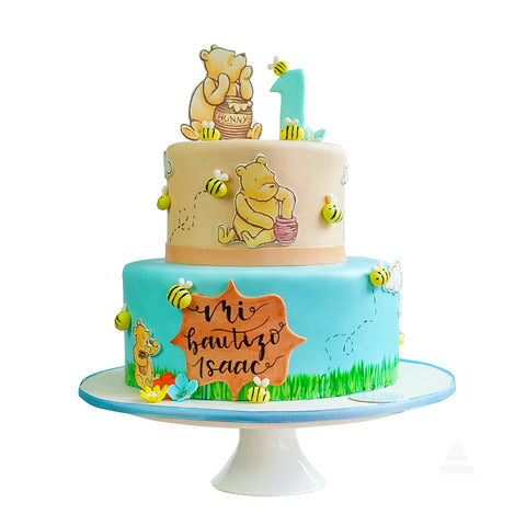 Winnie's honey pot, pastel en 2 pisos de Pooh para cumple