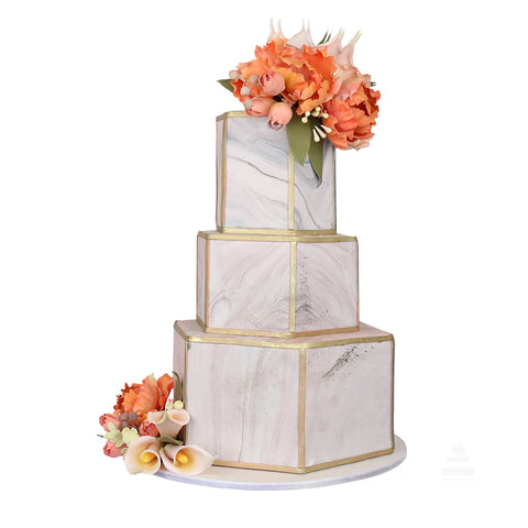 Coral Marble, Pastel moderno para bodas, hexagonal con flores