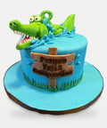 Pastel de cocodrilo personalizado en fondant con nombre y edad L'Autrichienne CDMX