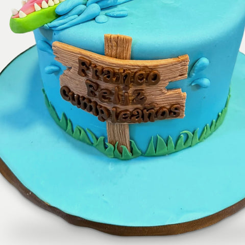 Letrero de madera de fondant con nombre y Feliz cumpleaños L'Autrichienne CDMX