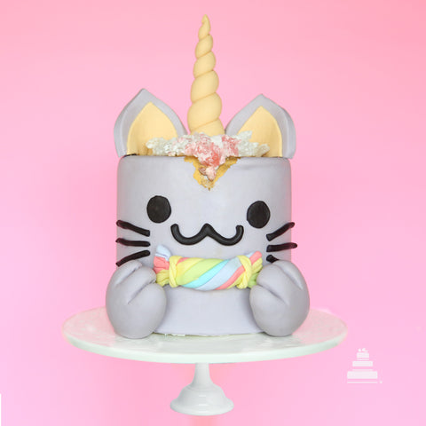 Rainbow Pusheenicorn Love, pastel decorado de fondant para cumple