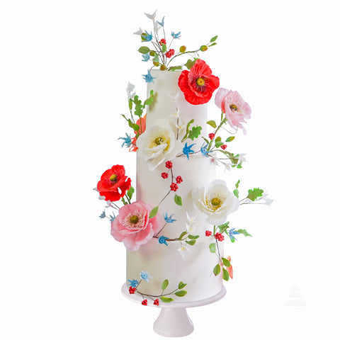 Poppies flowers cake - Pastel de bodas blanco con amapolas de colores