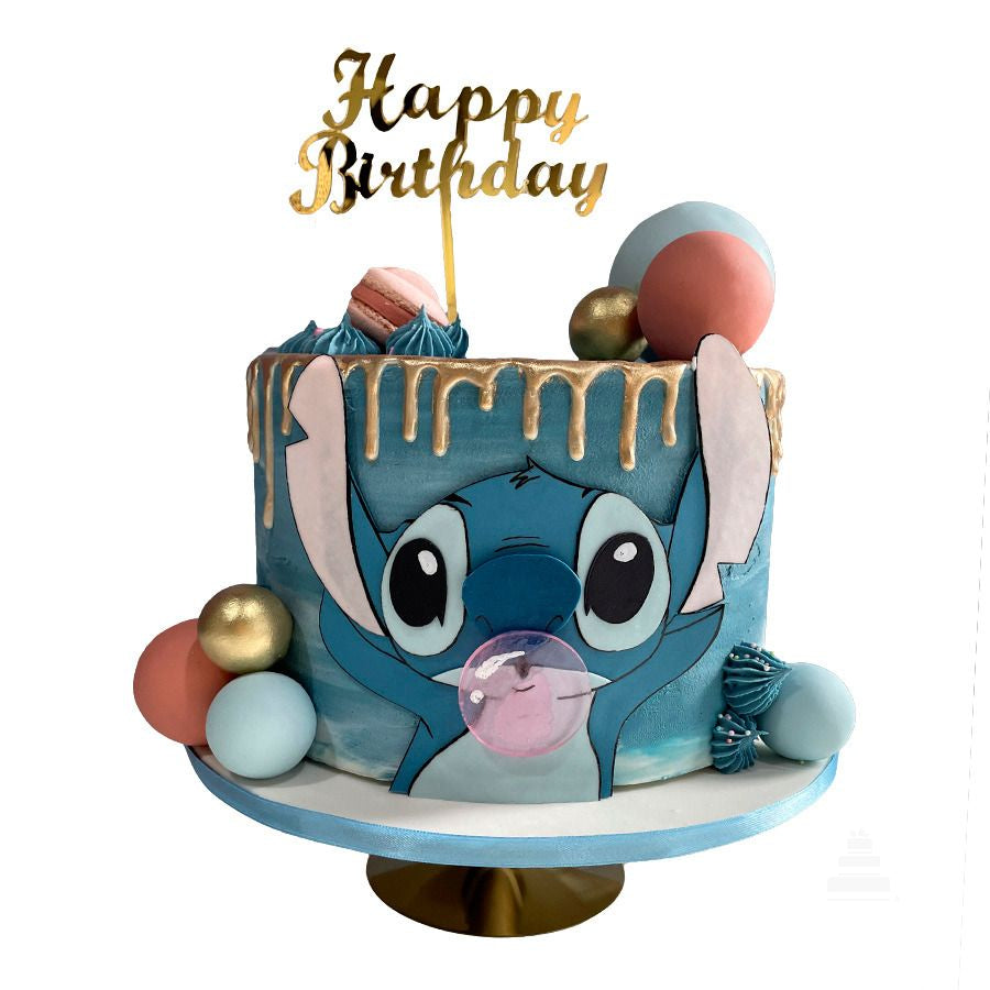 Pastel de Stitch Detalles Dorados en Fondant