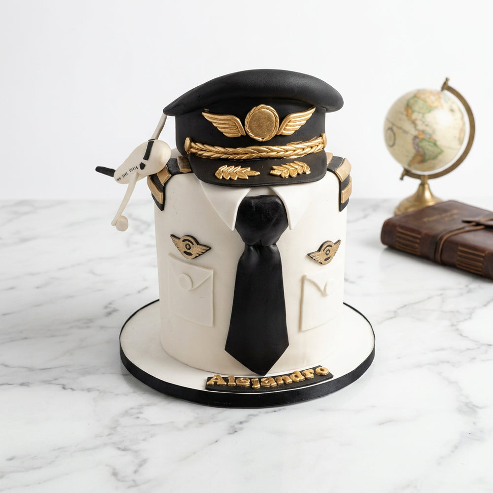 Pastel Piloto Aviador Personalizado con uniforme y sombrero de piloto
