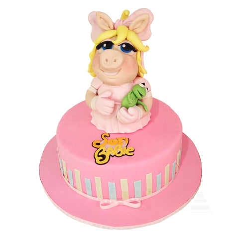 Miss Piggy, pastel decorado con cerdita y rana de los Muppets