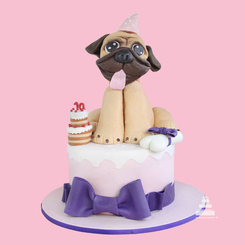 I love pug - Pastel con forma de Pug elaborado en fondant -