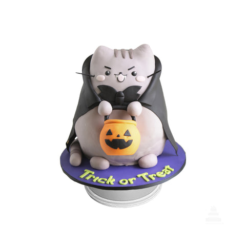 Pusheen Halloween, pastel decorado de fondant