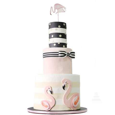 Chic Flamingos, pastel decorado de fondant rosa y negro