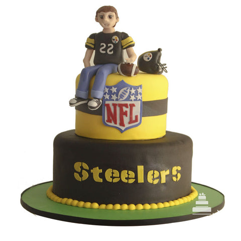 Steelers Fan, pastel decorado con jugador y casco de football