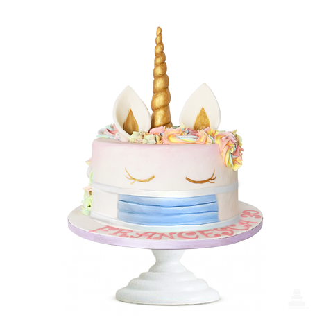 My Unicorn Cake Masks, pastel de unicornio con cubrebocas para cumpleaños