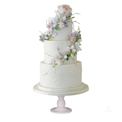 Summer Meadow, pastel de boda clasico blanco con flores