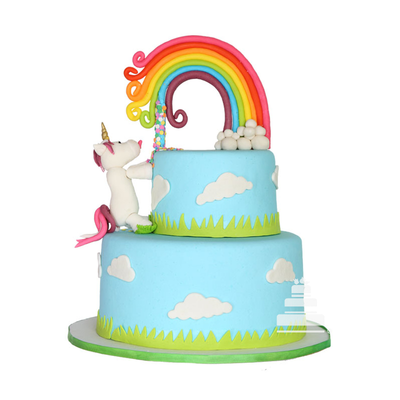 Pastel decorado de fondant Rainbow Unicorn, con unicornio y arcoíris