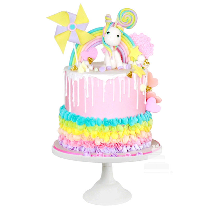 My Little Unicorn, pastel decorado de unicornio en colores tenues con  arcoíris y rehilete
