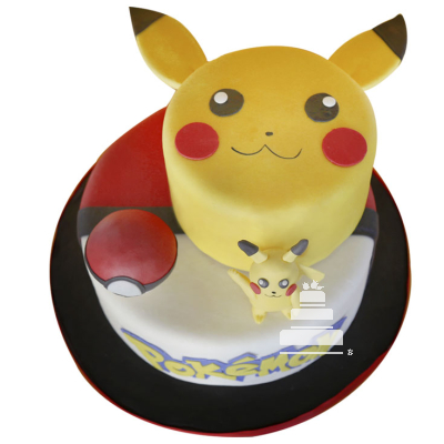 Pastel decorado en fondant de Pikachu go