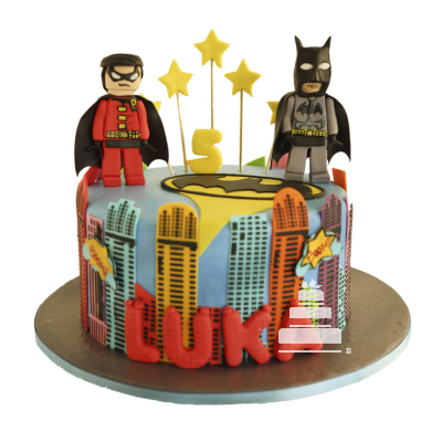 Pastel decorado con Lego Batman & Robin