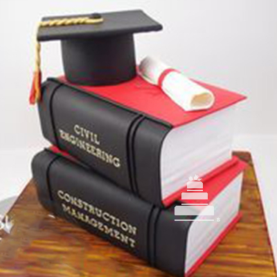 Study Time, pastel decorado para graducaión con libros y birrete