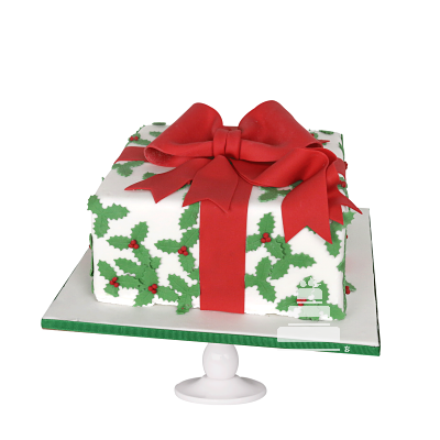 Christmas gift, pastel decorado como caja con moño rojo