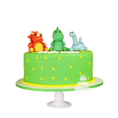 Dinosaur Cake, Pastel con figuras de dinosaurios hechas en fondant 3D