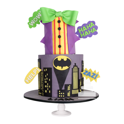 Batman retro, pastel con diseño retro de guasón y batman