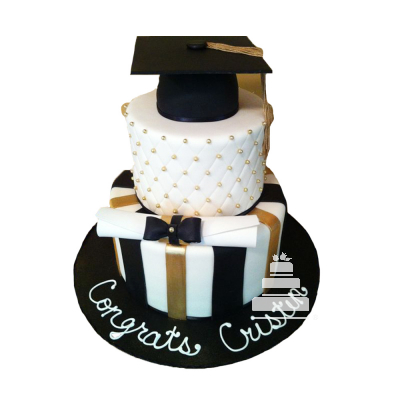 Classically graduation, pastel de graduación dorado con negro y blanco
