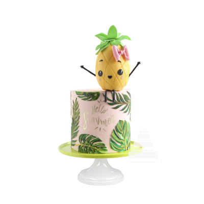 Pineapple Cake, Pastel decorado con figura de piña en fondant 3D -