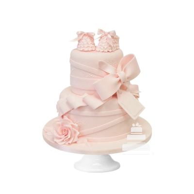 Pinkish sweet present, Pastel decorado con detalles comestibles para bautizo