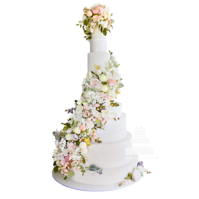 Dazzling flower cascade, pastel de boda con cascada de flores luxury
