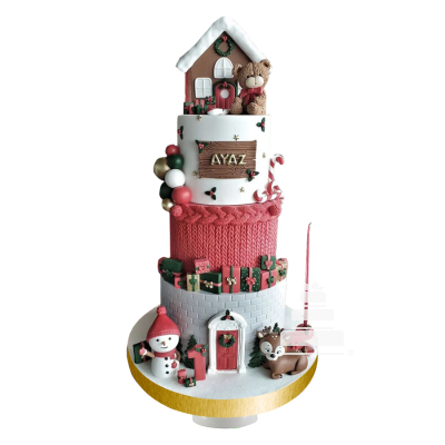Christmas House Cake, pastel casita con regalos tema navidad