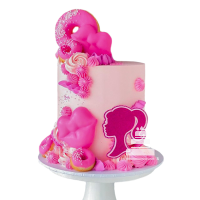 Pink Donut Barbie cake, pastel Rosa de Barbie decorado con donas