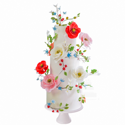 Poppies flowers cake - Pastel de bodas blanco con amapolas de colores
