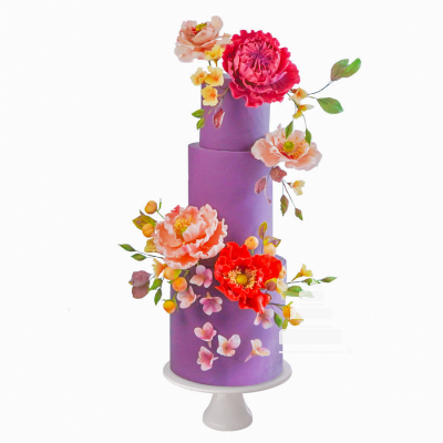 Purple Flower cake - Pastel de bodas morado con flores de fondant