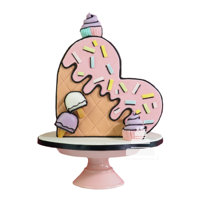 Pastel Helado Corazón Cómic - Ice Cream Heart Cake