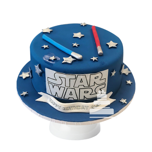 Pastel decorado de fondant con la temática de la película de Star Wars