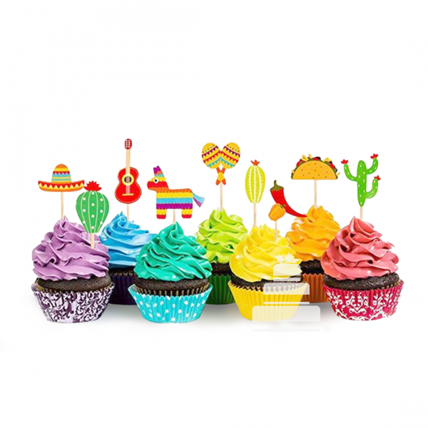 Cupcakes mexicanos, con detalles en colores vivos, docena