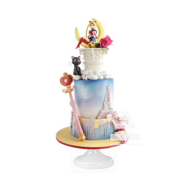  Sailor Moon Cake, pastel decorado con Luna y Usagi Tsukino