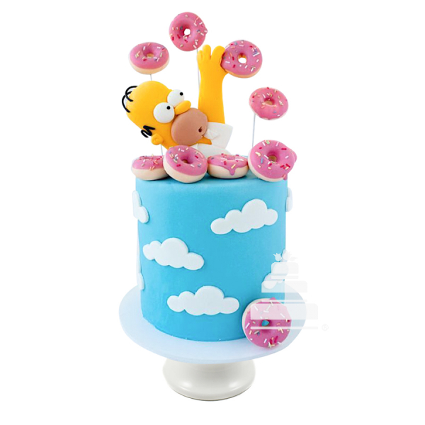 Hungry Homero, pastel decorado de cumpleaños con donitas y Homero de los  Simpson