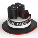 Photographer present, pastel con decoración de cámara fotográfica