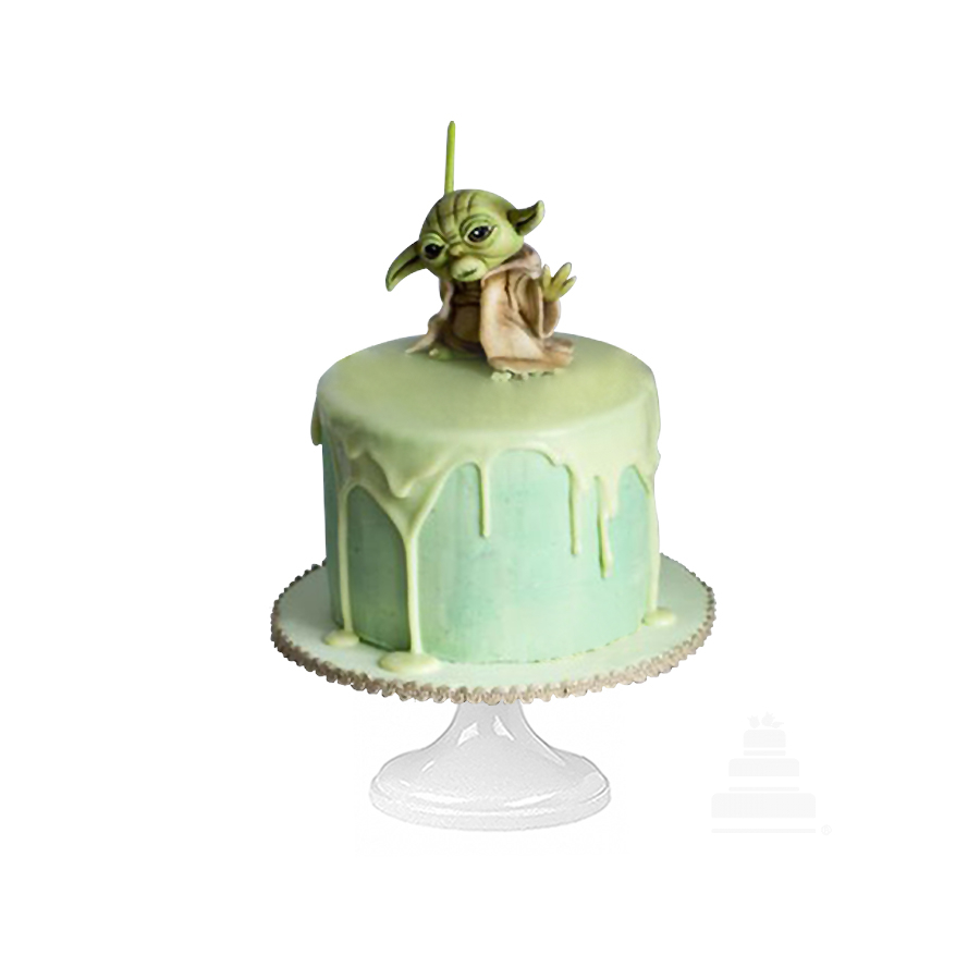 Yoda Drip cake, Pastel con figura de fondant de Yoda