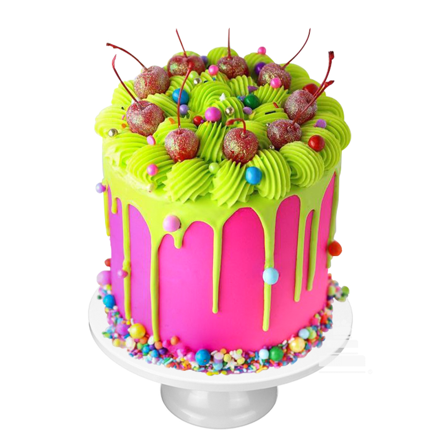 Color Drip Cake, pastel decorado de cumpleaños con decoración llamativa y  chispas